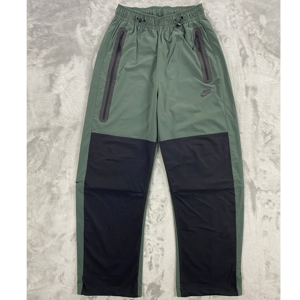 Nike Tech Wide Leg Baggy Windbreaker Pants Men XS Green Black Woven Streetwear